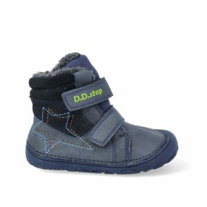 D.D.STEP W073-688A ZIMNÍ KOTNÍKOVÉ BOTY Modré | Dětské zimní zateplené barefoot boty - 23