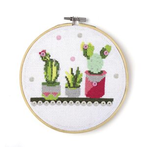 Graine Creative Sada na vyšívání dekorace s motivem kaktusů - 3 sady