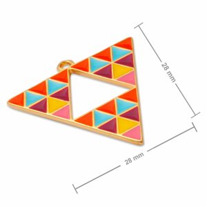 Manumi přívěsek trojúhelník s vícebarevným geometrickým vzorem 28x28mm pozlacený - 1 ks