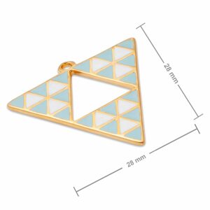 Manumi přívěsek trojúhelník s modrobílým geometrickým vzorem 28x28mm pozlacený - 1 ks
