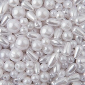 Metalické plastové korálky bílé - 50 g