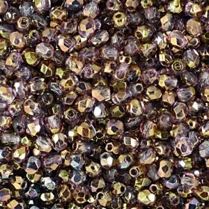 Broušené korálky 3mm Luster Golden Purple Crystal - 60 ks