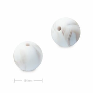 Silikonové kulaté korálky 15mm Autumn Grey Marble - 3 ks