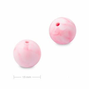 Silikonové kulaté korálky 15mm Pink Marble - 3 ks