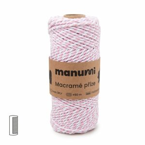 Manumi Macramé příze stáčená 2PLY 3mm růžovo-bílá - 3 ks