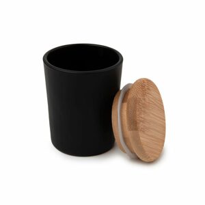 Skleněná nádoba na svíčku s bambusovým víčkem 60x75mm černá - 1 ks