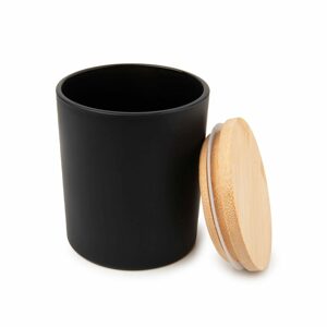 Skleněná nádoba na svíčku s bambusovým víčkem 80x95mm černá - 1 ks