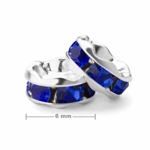 Štrasová rondelka 6mm stříbrná Sapphire - 4 ks