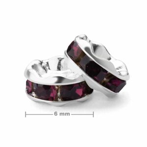 Štrasová rondelka 6mm stříbrná Amethyst - 4 ks