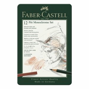 Faber-Castell sada grafitových tužek s příslušenstvím Pitt Monochrome v plechové krabičce 12ks - 1 sada